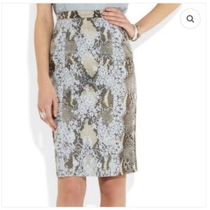 ERDEM Ari snake printed pencil skirt w/ blue lace panel, silk lining - US 8